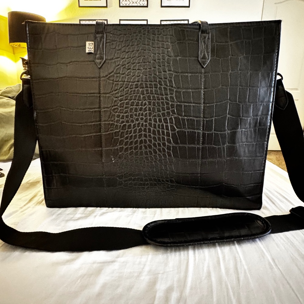 BÉIS The Work Tote in Black Croc – Laptop & Travel Bag